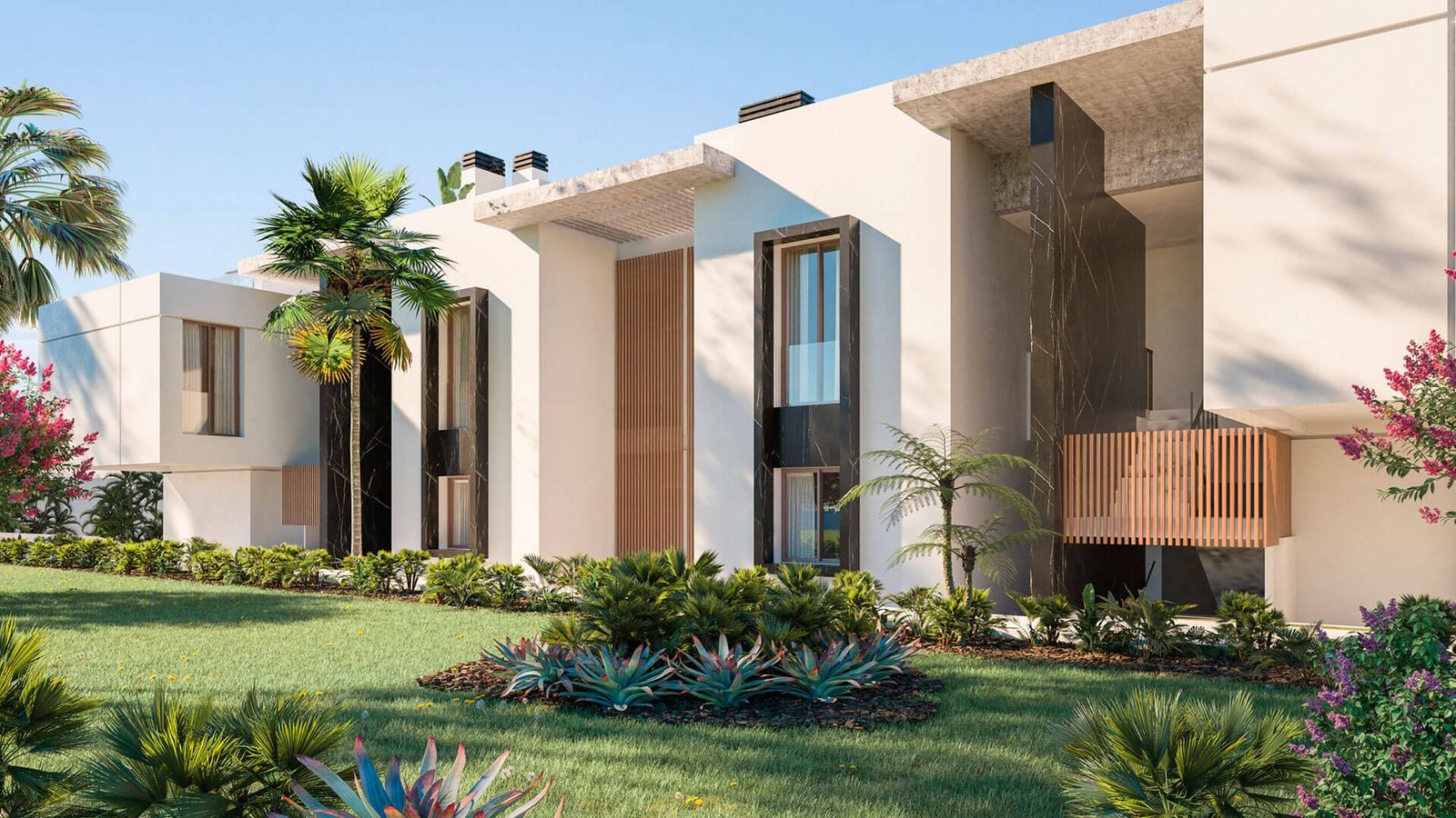 Moderne villa met strak exterieur en weelderige tuin.